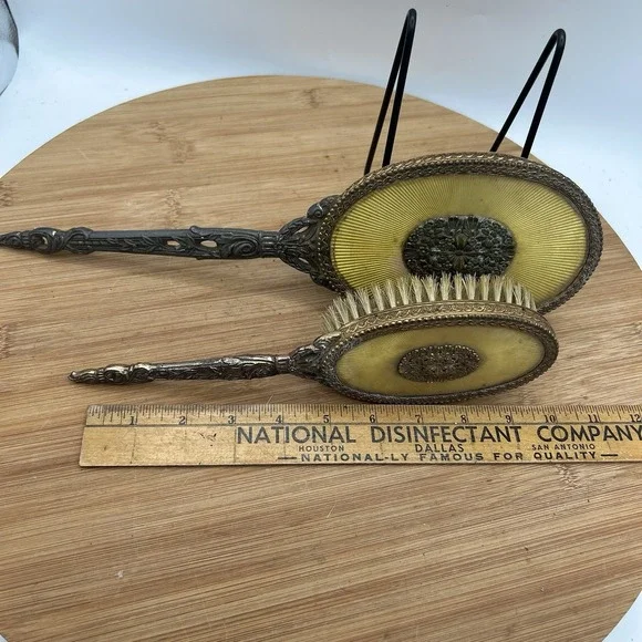 Apollo Hand Mirror & Brush Set Ormolu Filigree Floral Vanity Hollywood Regency Vanity Mirrors